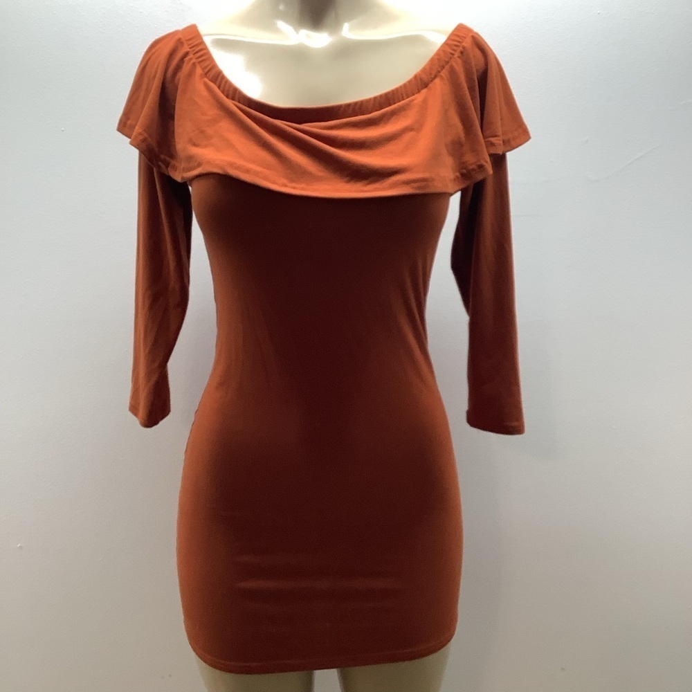 Capella Size Medium Rust Off-Shoulder Dress. Preloved